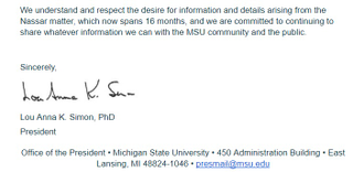 Illustration for article titled MSU's Response To Being "Perceived As Tone-Deaf" About Nassar Sex Abuse: Giving Vote Of Support To School President Who Knew About It